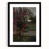 Dark Moody Floral Art: Red Flower Landscape Print for Home Decor