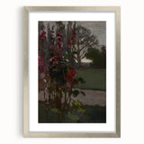 Dark Moody Floral Art: Red Flower Landscape Print for Home Decor