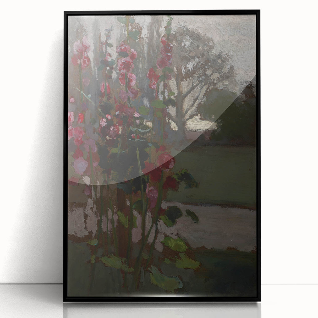 Dark Moody Floral Art: Red Flower Landscape Print for Home Decor