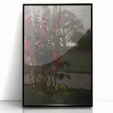 Dark Moody Floral Art: Red Flower Landscape Print for Home Decor
