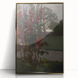 Dark Moody Floral Art: Red Flower Landscape Print for Home Decor