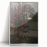 Dark Moody Floral Art: Red Flower Landscape Print for Home Decor