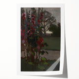 Dark Moody Floral Art: Red Flower Landscape Print for Home Decor