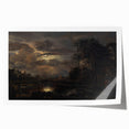 Moody Art Prints - Moonlit Night Over Castle and Forest Landscape