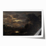 Moody Art Prints - Moonlit Night Over Castle and Forest Landscape