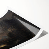 Moody Art Prints - Moonlit Night Over Castle and Forest Landscape