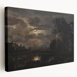 Moody Art Prints - Moonlit Night Over Castle and Forest Landscape