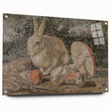 Dark Moody Wall Art: Mosaic Rabbit & Mushrooms - Timeless Dark Print