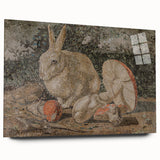 Dark Moody Wall Art: Mosaic Rabbit & Mushrooms - Timeless Dark Print