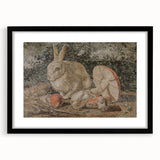 Dark Moody Wall Art: Mosaic Rabbit & Mushrooms - Timeless Dark Print