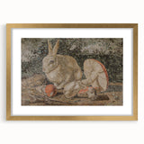 Dark Moody Wall Art: Mosaic Rabbit & Mushrooms - Timeless Dark Print