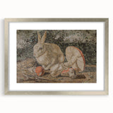 Dark Moody Wall Art: Mosaic Rabbit & Mushrooms - Timeless Dark Print