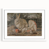 Dark Moody Wall Art: Mosaic Rabbit & Mushrooms - Timeless Dark Print