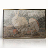 Dark Moody Wall Art: Mosaic Rabbit & Mushrooms - Timeless Dark Print
