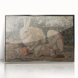 Dark Moody Wall Art: Mosaic Rabbit & Mushrooms - Timeless Dark Print