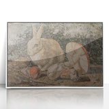 Dark Moody Wall Art: Mosaic Rabbit & Mushrooms - Timeless Dark Print