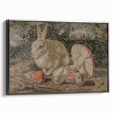 Dark Moody Wall Art: Mosaic Rabbit & Mushrooms - Timeless Dark Print