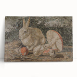 Dark Moody Wall Art: Mosaic Rabbit & Mushrooms - Timeless Dark Print