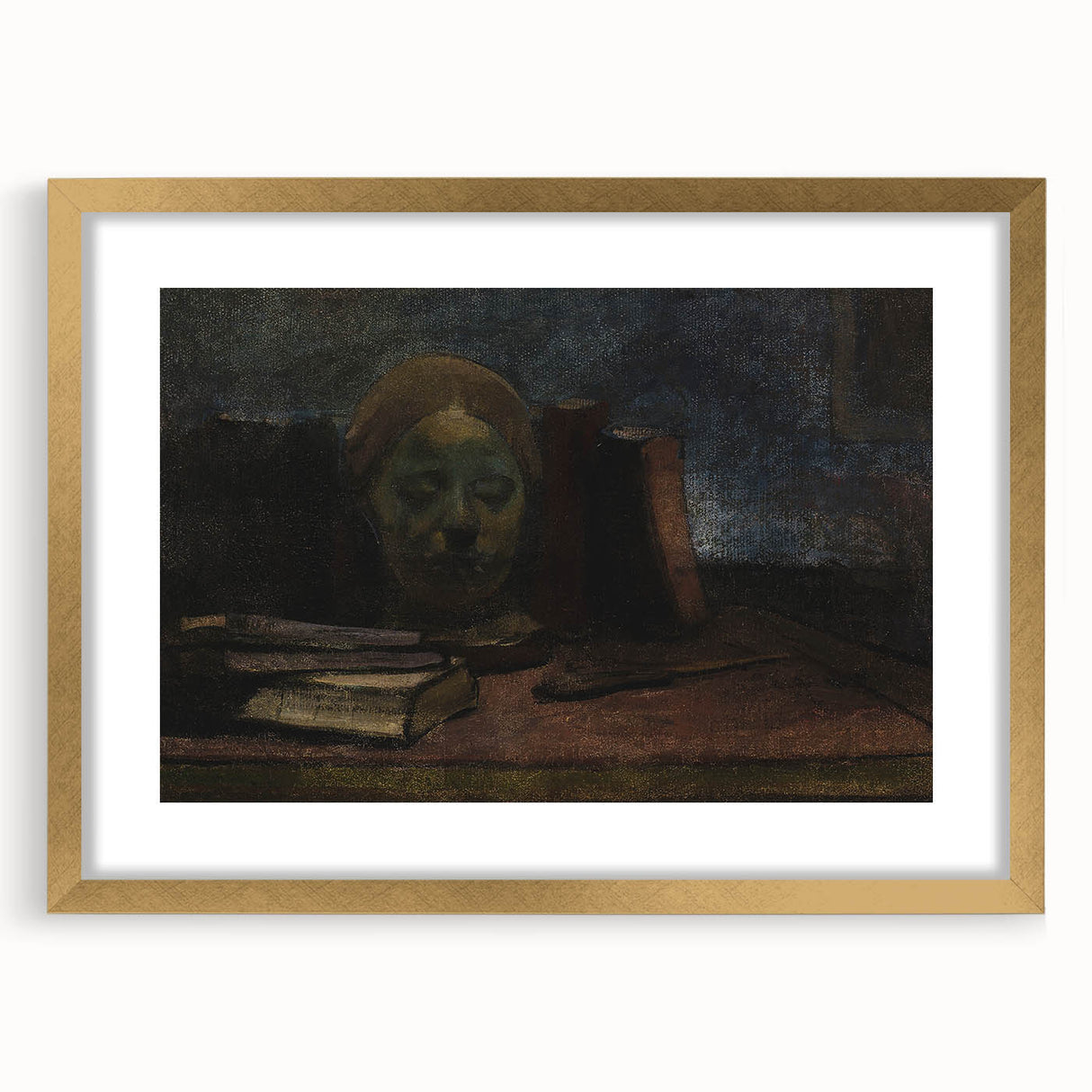 Dark Moody Wall Art: Literary Still Life with Bust - Timeless Dark Print