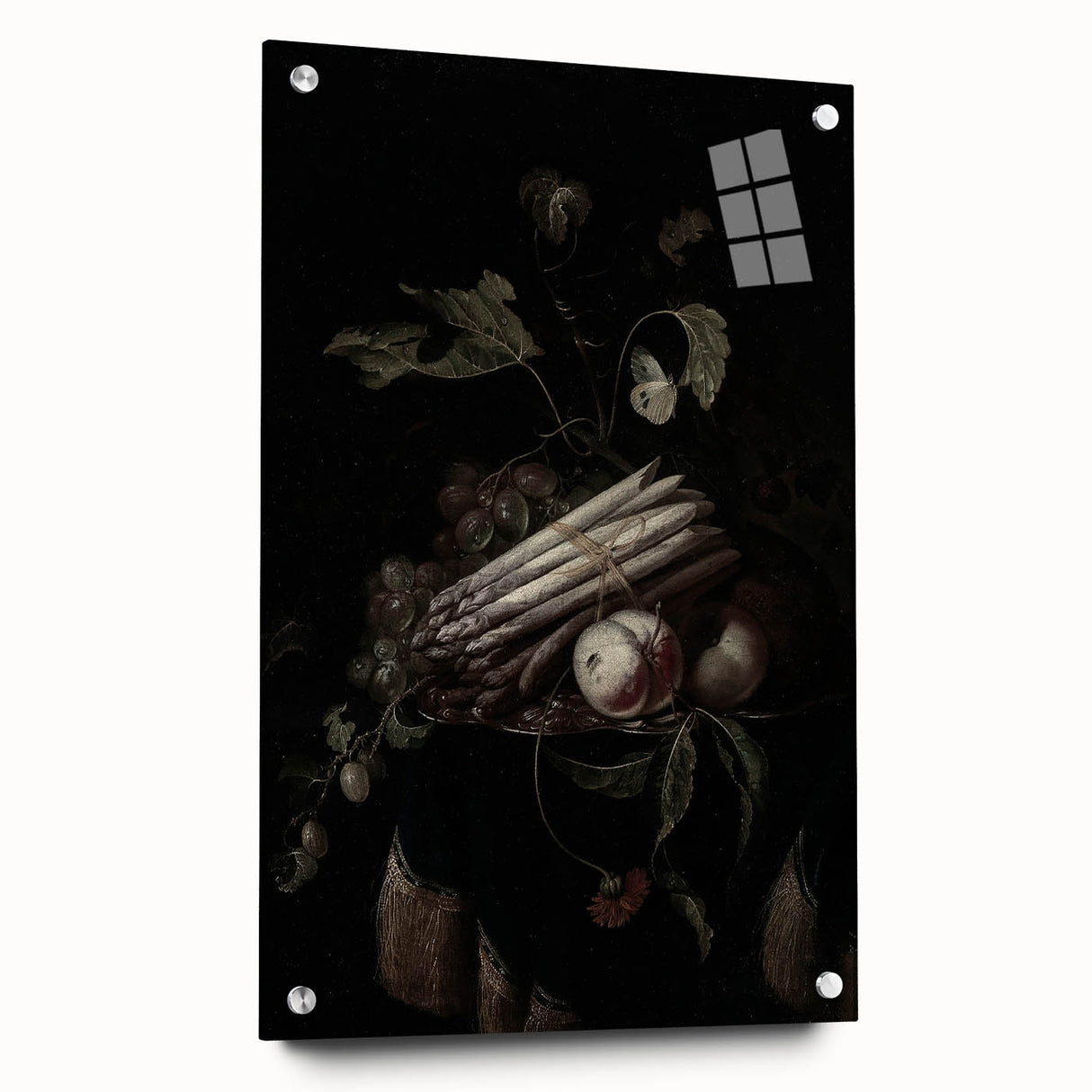 Dark Moody Wall Art - Elegant Still Life with Asparagus and Fruit
