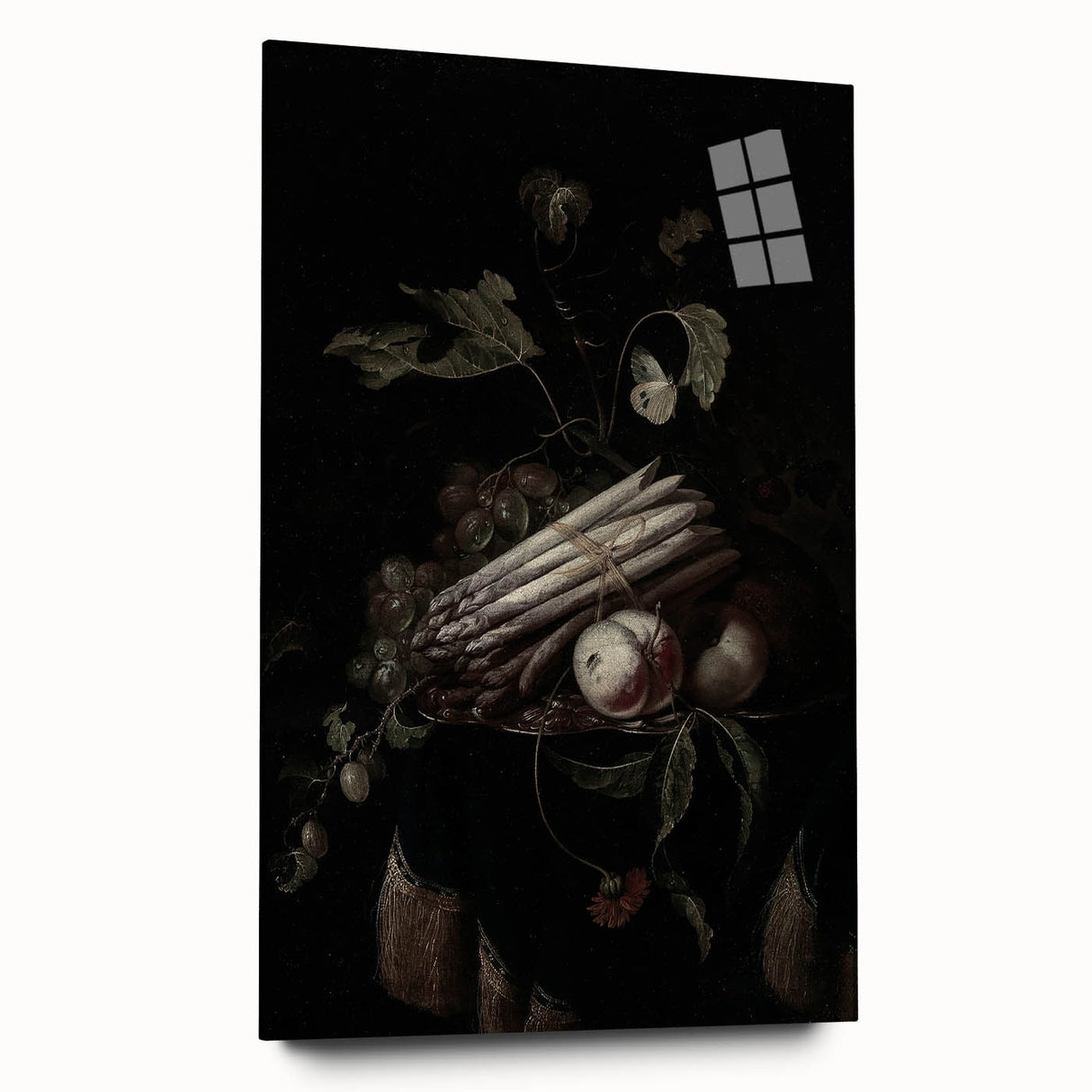 Dark Moody Wall Art - Elegant Still Life with Asparagus and Fruit