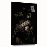 Dark Moody Wall Art - Elegant Still Life with Asparagus and Fruit