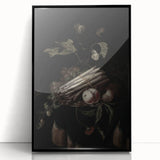 Dark Moody Wall Art - Elegant Still Life with Asparagus and Fruit