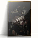 Dark Moody Wall Art - Elegant Still Life with Asparagus and Fruit