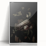 Dark Moody Wall Art - Elegant Still Life with Asparagus and Fruit