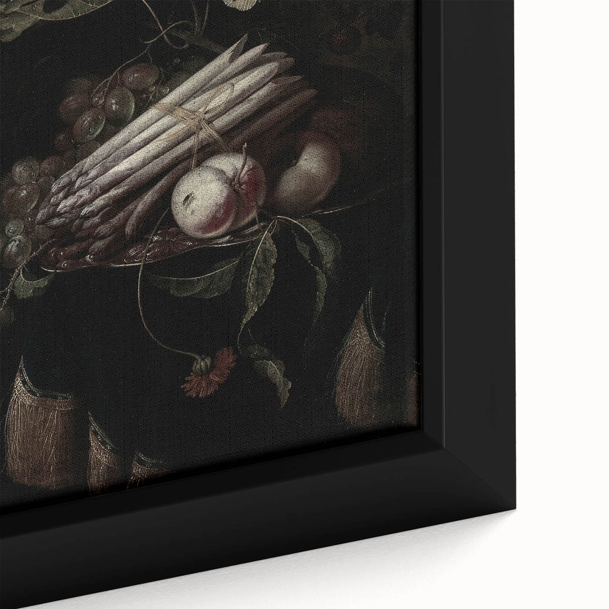Dark Moody Wall Art - Elegant Still Life with Asparagus and Fruit