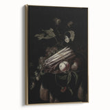 Dark Moody Wall Art - Elegant Still Life with Asparagus and Fruit