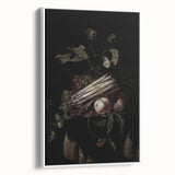 Dark Moody Wall Art - Elegant Still Life with Asparagus and Fruit