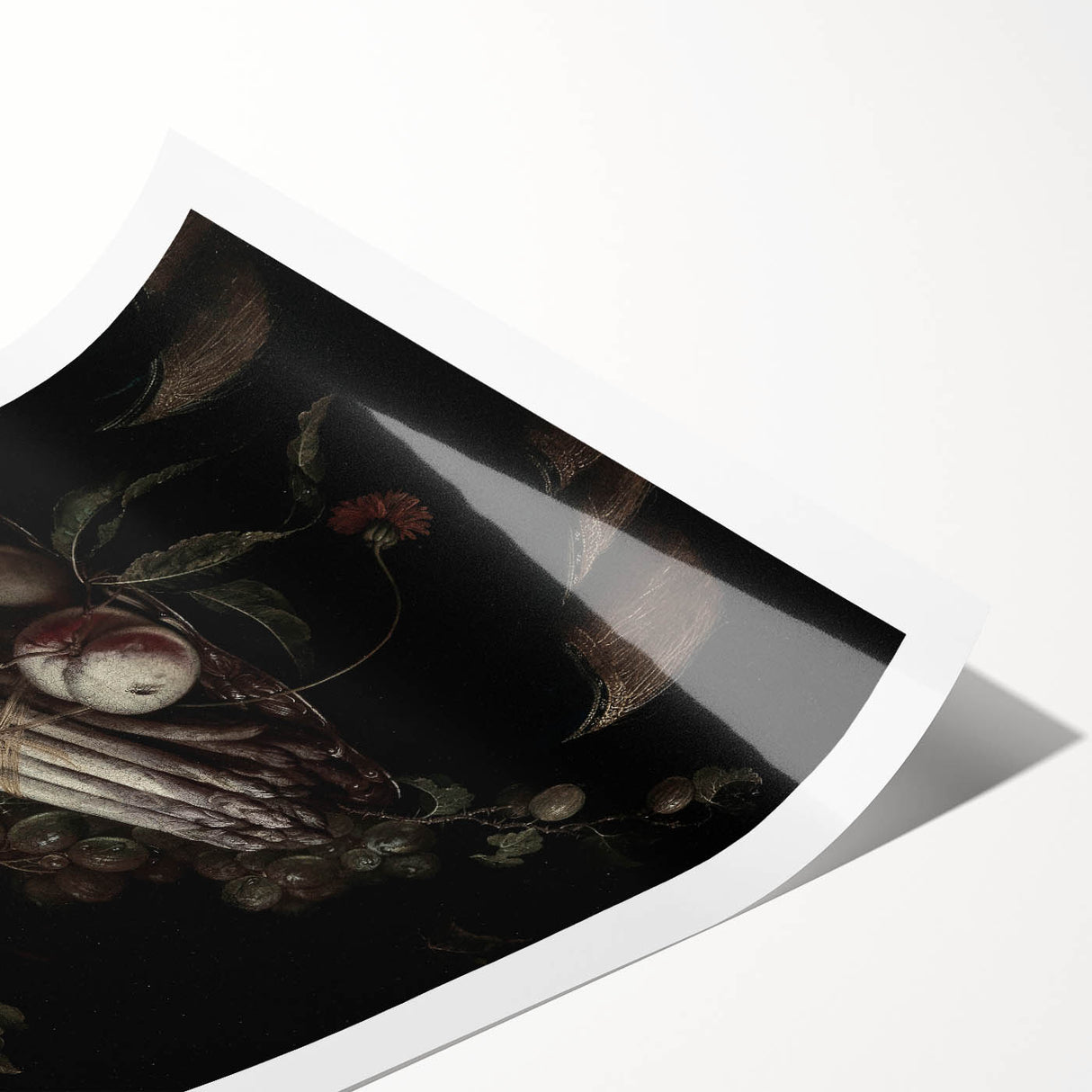 Dark Moody Wall Art - Elegant Still Life with Asparagus and Fruit