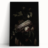 Dark Moody Wall Art - Elegant Still Life with Asparagus and Fruit
