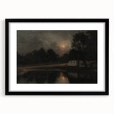 Dark Moody Wall Art: Moonlit Cottage by the Lake - Moody Art Print