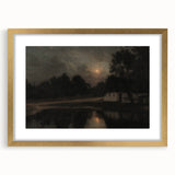 Dark Moody Wall Art: Moonlit Cottage by the Lake - Moody Art Print