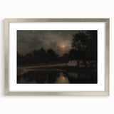 Dark Moody Wall Art: Moonlit Cottage by the Lake - Moody Art Print