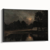 Dark Moody Wall Art: Moonlit Cottage by the Lake - Moody Art Print