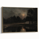Dark Moody Wall Art: Moonlit Cottage by the Lake - Moody Art Print