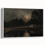 Dark Moody Wall Art: Moonlit Cottage by the Lake - Moody Art Print