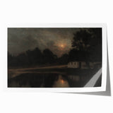 Dark Moody Wall Art: Moonlit Cottage by the Lake - Moody Art Print