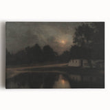 Dark Moody Wall Art: Moonlit Cottage by the Lake - Moody Art Print