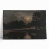 Dark Moody Wall Art: Moonlit Cottage by the Lake - Moody Art Print