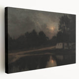 Dark Moody Wall Art: Moonlit Cottage by the Lake - Moody Art Print