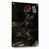 Dark Moody Wall Art - Dramatic Botanical Scene with Flower and Reptiles