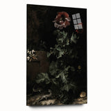Dark Moody Wall Art - Dramatic Botanical Scene with Flower and Reptiles