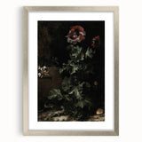 Dark Moody Wall Art - Dramatic Botanical Scene with Flower and Reptiles