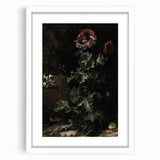 Dark Moody Wall Art - Dramatic Botanical Scene with Flower and Reptiles