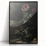 Dark Moody Wall Art - Dramatic Botanical Scene with Flower and Reptiles