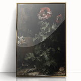 Dark Moody Wall Art - Dramatic Botanical Scene with Flower and Reptiles